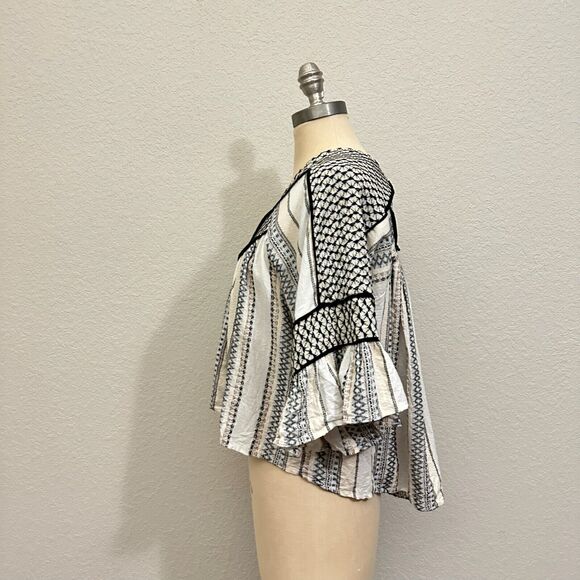 FREE PEOPLE Running On A Dream Top Womens S Multicolor Bell Sleeve Boho Peasant - Picture 7 of 13